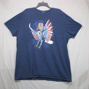 Cat‎ Riding American Eagle Patriotic Graphic Print T-Shirt Blue Men Size | XXL